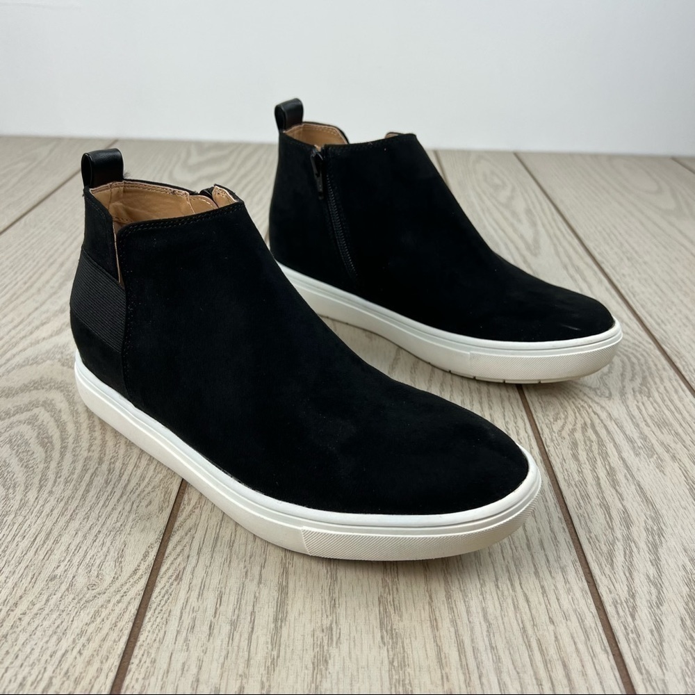 Sun + Stone Freyaa Zipper Ankle Sneaker Booties 7.5 Black $66 Memory Foam